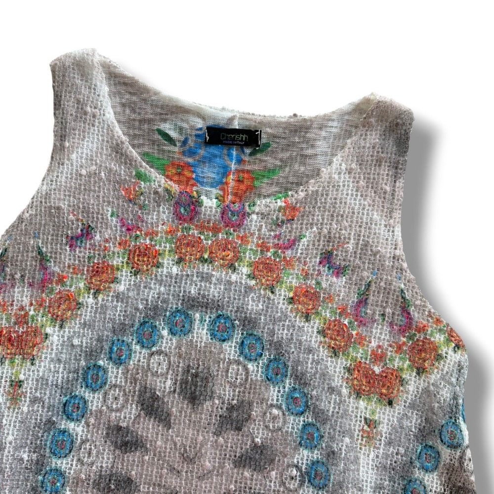 Cherishh Italy Women's Multi Color Bohemian Floral Sequin Mesh Layered Tank Top